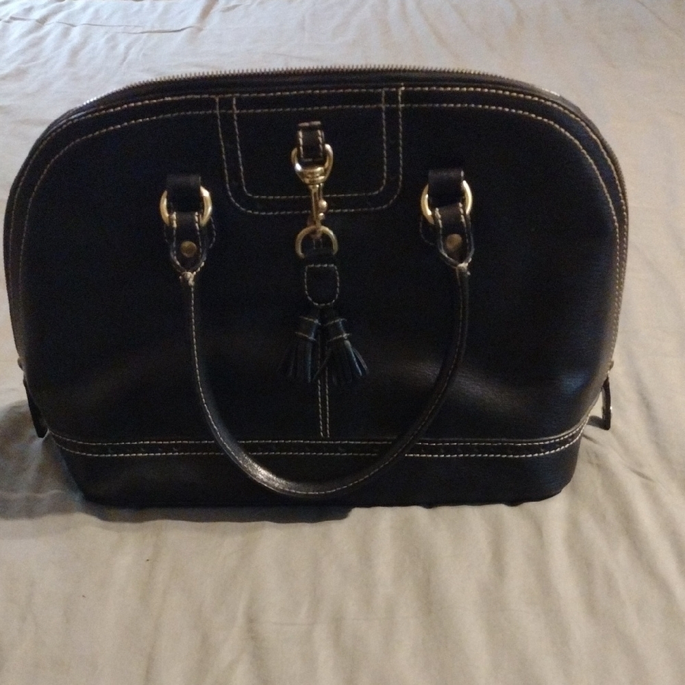 Izod Black Leather Satchel with Structured Design